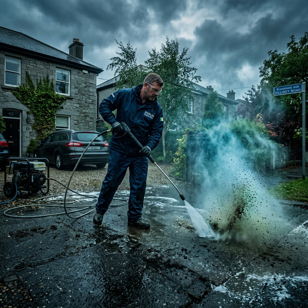 Power washing a Dublin driveway